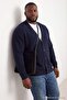 Navy Regular V-Neck Plain Large Size Cardigan Tmnaw25Av00000