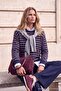 Wardrobe Essentials Lacivert Çizgili Oversize Bisiklet Yaka Triko Kazak TWOAW27KZ00220