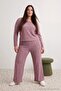 Mor Yumoş Crop ve Wide Leg/Geniş Paça Örme Alt Üst Takım TBBAW26CP00005
