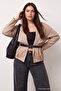Mink Oversize Patterned Belted Suede Bomber Jacket Coat Plus Size Coat Twoaw27Aw00028 - 3