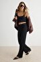 Siyah Düz Wide Leg/Geniş Paça Kruvaze Kapama Detaylı Scuba Krep Örme Pantolon TWOAW27PL00041