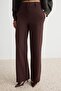 Kahverengi Düz Wide Leg/Geniş Paça Scuba Krep Örme Pantolon TWOAW27PL00040 - 3