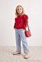 Orta Mavi Kız Çocuk Pamuklu Esnek Kumaş Kalp Nakışlı Wide Leg/Geniş Paça Jean PantolonTKDAW27JE00008
