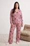 Çok Renkli %100 Pamuklu Ayıcık ve Çizgi Desenli Gömlek Yaka Örme Pijama Takımı TBBAW27AI00010 - 3