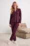 Mürdüm %100 Pamuklu Kalpli Biyeli Örme Pijama Takımı THMAW24PT00103