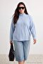Mavi Selanik/Triko Görünümlü Fermuarlı Yaka Regular/Normal Kalıp Örme Sweatshirt TBBAW23AO00006