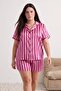 Pink Striped Satin Large Size Woven Pajama Set Tbbaw27Ai00058 - 3