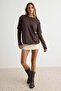 Kahverengi Oversize/Geniş Kalıp Dantelli Soft/Yumuşak Dokunuşlu Örme T-Shirt TWOSS26TS00191