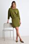 Haki Bodycon/Vücuda Oturan Bisiklet Yaka Mini Kemerli İnterlok Örme Elbise TWOAW27EL00133
