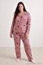 Çok Renkli %100 Pamuklu Ayıcık ve Çizgi Desenli Gömlek Yaka Örme Pijama Takımı TBBAW27AI00010