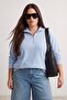 Mavi Selanik/Triko Görünümlü Fermuarlı Yaka Regular/Normal Kalıp Örme Sweatshirt TBBAW23AO00006 - 2