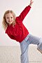 Red Cotton Plain/Basic Thick/Fleece Lined Regular Knitted Girls' Sweatshirt Tkdaw26Sw00034 - 2
