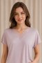 Women's Mink Short Sleeve V-Neck Lez Lace Viscose Shorts Set with Pockets 2-Piece Top and Bottom Pajama Set 94% Viscose 6% Elastane Knitted Fabric Ring Quality Comfortable Stylish Comfortable Home Wear Homewear - 3