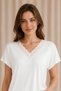 Women's Ecru Short-Sleeved V-Neck Lez Lace Viscose Pajama Set Embroidered Long Bottom Top 2-Piece Home Wear Sleep Set %94 Viscose %6 Elastane Knitted Fabric Ring Quality Comfortable Stylish Homewear - 3