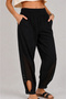 Women's Black Linen Mesh Detailed Bohemian Pinterest Style Shalwar Trousers