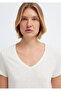 V-Neck Ecru Basic T-Shirt Slim Fit 1614176-80194 - 7