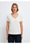 V-Neck Ecru Basic T-Shirt Slim Fit 1614176-80194 - 3
