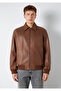 Brown Faux Leather Jacket Loose Fit / Relaxed Fit 0110775-70242 - 4