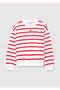 Logo Printed Red Striped Sweatshirt 7s10038-82054 - 3