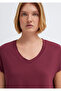 V-Neck Claret Red Basic Viscose T-Shirt Regular Fit 167714 -70393 - 6