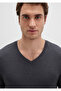 Stretch V-Neck Grey Basic T-Shirt Fitted / Body-Fitted Cutout 061748 -24398 - 6