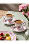 Flores Gold Decorated Floral Pink Porcelain Coffee Cup Set 100 ml - 2