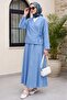 Linen Look Suit with Side Tie Skirt - Light Blue - 3