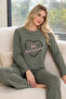Green Heart Patterned Cashmere Pajama Set