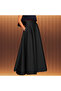 Women's Black Pocketed High-Waist Maxi Long A-Line Pleated Satin Skirt - 2