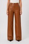 Tan Relaxed Leather Trousers with Pipe Leg Stitching Detail