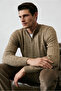 Half Turtleneck Zippered Regular Fit Patterned Knit Sweater