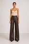 Brown Relaxed Straight-Leg Leather Pants with Seam Detail - 6