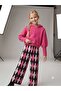 Girl's bat sleeve knitwear sweater diamond patterned pants 2-piece set - 2