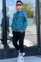 Boy's Hooded Stripe Printed Sweatshirt with Arm Pockets and Diving Fabric Tracksuit Set Esf7032 - 6