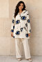 Women's Linen Printed Hooded Long Sleeve Buttoned Jacket 42-50