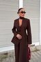 Coffee Shawl Detailed Waist-Fitted Jacket and Pants Women's Suit - 2