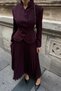 Burgundy Embroidery Detailed Jacket Pleated Skirt Women's Suit - 4