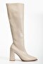 Gemma Heeled Pointed Toe Stretch Boots Beige - 5