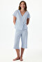 Spring Blue Sky Pointel Polka Dot Patterned Short Sleeve Capri Pajamas Set