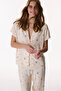Beige Margot Patterned Buttoned Shirt Capri Pajama Set - 2