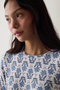 Flower Printed Tea Time Thermal Effect Sweatshirt Pajama Top - 3