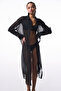 Black Iyos Chiffon Long Sleeve Maxi Shirt