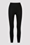 Black High Waist Stitching Detailed Ankle Length Thermal Tights - 4