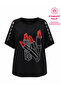 Plus Size Wide Collar Sleeves Stone Detailed Printed Stone Embroidered Short Sleeve Oversize Women's Blouse - 2