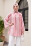Hakim Yaka Striped Lined Oversize Thin Voile Tunic - Dried Rose - 4