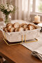 Shiny Gold Rectangular Bread Basket Bread Holder Presentation Basket Multi-Purpose Stainless Metal with Canvas Fabric - 2