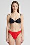 Women Solid Mesh Bikini Bottom, Red
