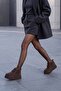 Women's Thick Sole Bitter Brown Fur Lined Casual Boots Mariva Brown Suede - 6