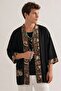 Ethnic Pattern Detailed Black Kimono with Pockets & Bohemian Style