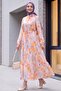 Hakim Collar Half Buttoned Mixed Patterned Polycotton Dress with Elastic Sleeves -Yavruağzı - 4